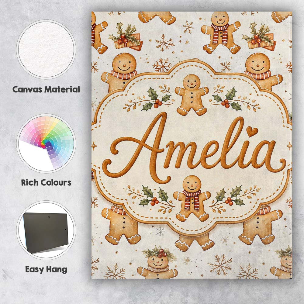 Personalised Name Cute Gingerbread Cookies Custom Unique Gift Idea Elegant Feature Canvas Wall Art Print Decor Picture Ready to Hang