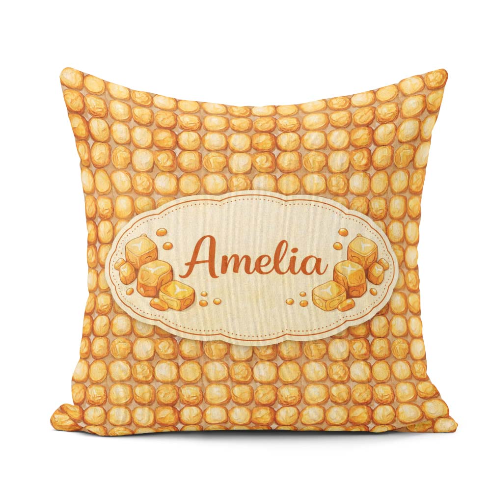 Custom Name Golden Biscuit Cookie Repeat Seamless Pattern Decor Square Filled Cushion Throw Pillow Sofa Bed Home Decor Zip Washable UK Made