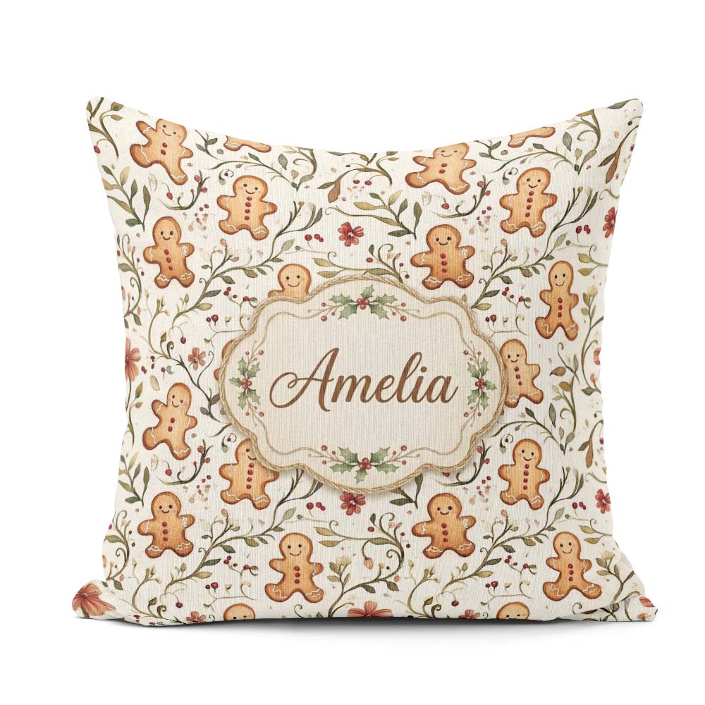 Custom Name Cute Cookies with Floral Vines and Berries Seamless Square Filled Cushion Throw Pillow Sofa Bed Home Decor Zip Washable UK Made
