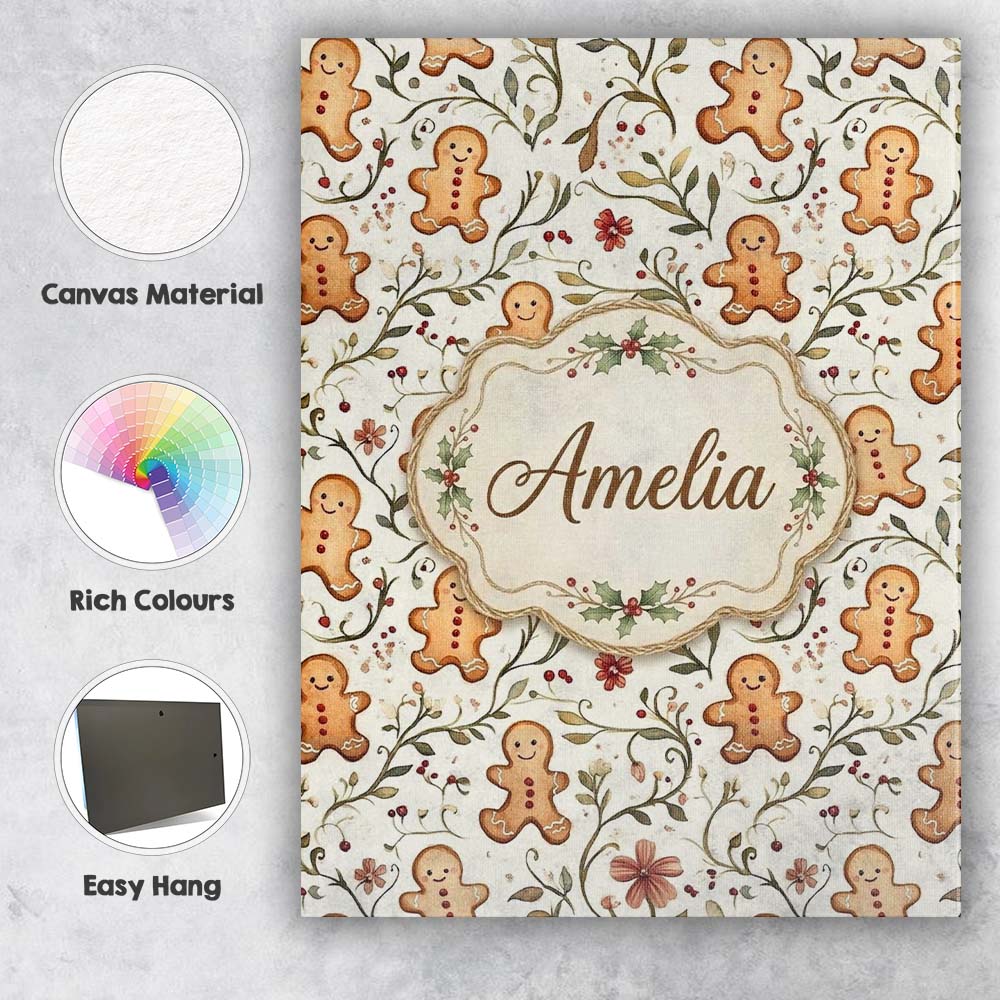 Personalised Name Cute Gingerbread Cookies Custom Unique Gift Idea Elegant Feature Canvas Wall Art Print Decor Picture Ready to Hang