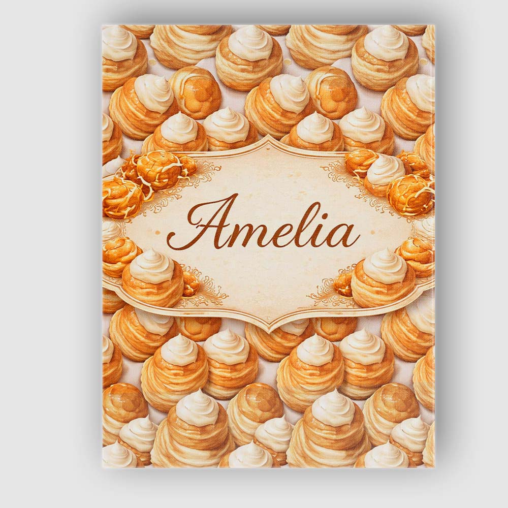 Personalised Name Cream Puff Pastry Dessert Seamless Pattern Perfect Custom Home Canvas Wall Art Print Decor Picture Ready to Hang