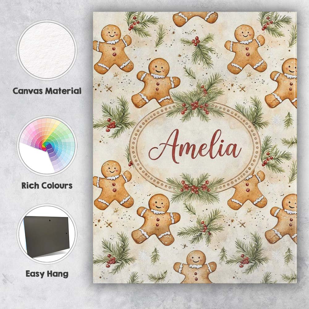 Personalised Name Cute Gingerbread Cookies Custom Unique Gift Idea Elegant Feature Canvas Wall Art Print Decor Picture Ready to Hang
