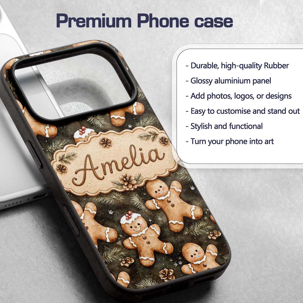 Cute Gingerbread Cookies with Pinecones and Fir Custom Name Protective Phone Case Mobile Cover Durable Everyday Smartphone Shock Resistant