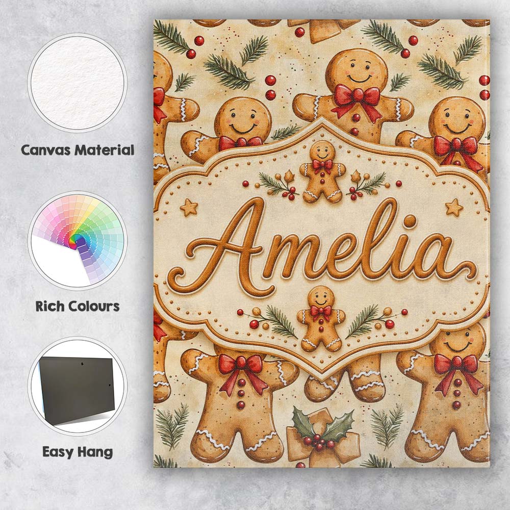 Personalised Name Cute Gingerbread Cookies Custom Unique Gift Idea Elegant Feature Canvas Wall Art Print Decor Picture Ready to Hang