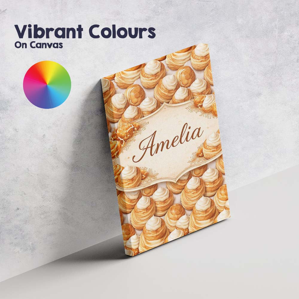 Personalised Name Cream Puff Pastry Dessert Seamless Pattern Perfect Custom Home Canvas Wall Art Print Decor Picture Ready to Hang
