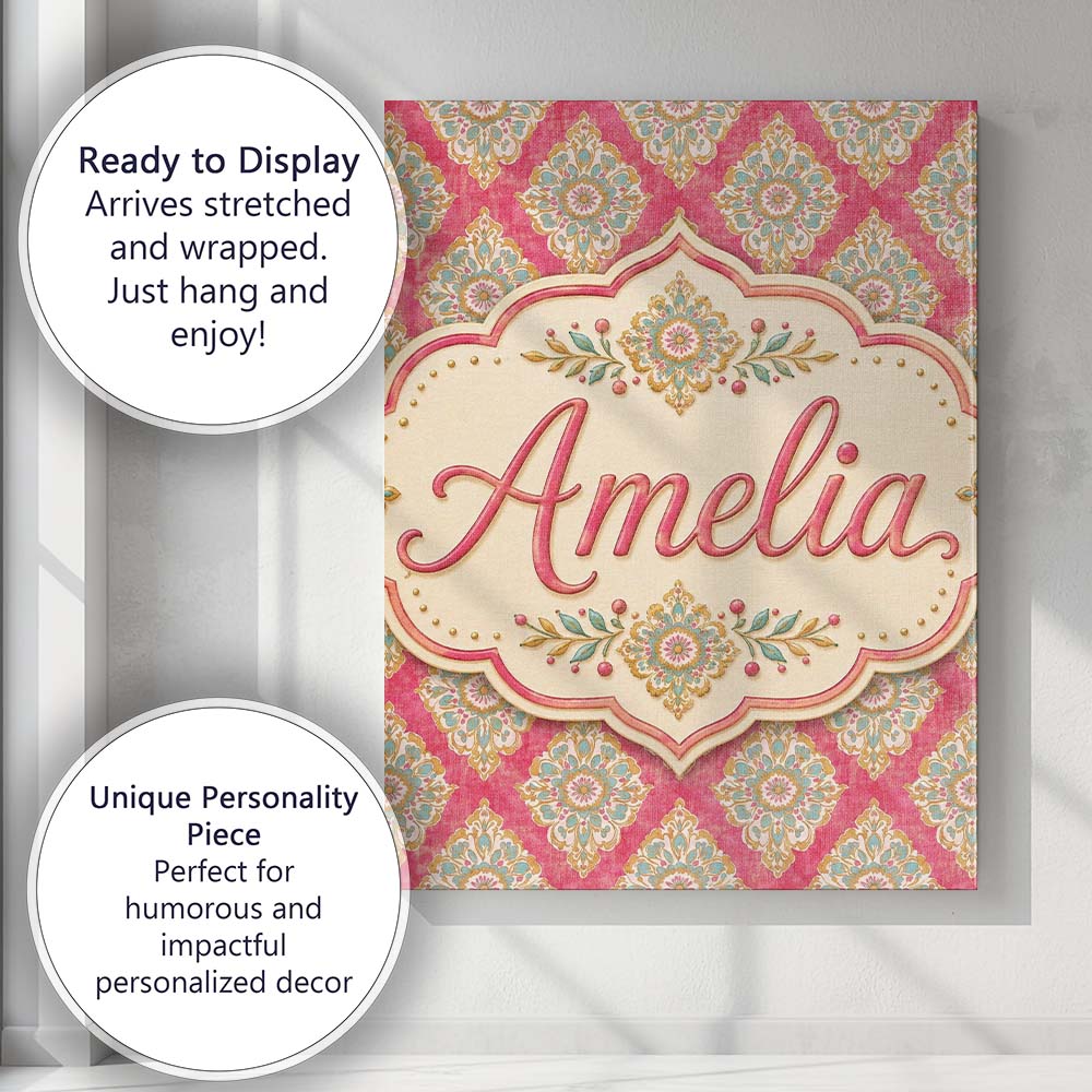 Personalised Name Elegant Ornamental Custom Premium Decorative Design Modern Room Accent Canvas Wall Art Print Decor Picture Ready to Hang