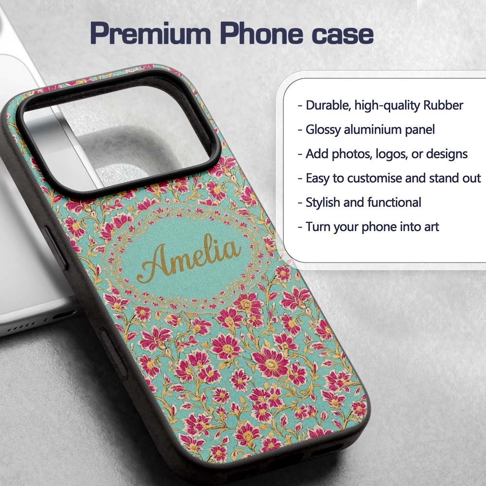 Vintage Floral Vine Pattern with Pink Blossoms on Custom Name Protective Phone Case Mobile Cover Durable Everyday Smartphone Shock Resistant