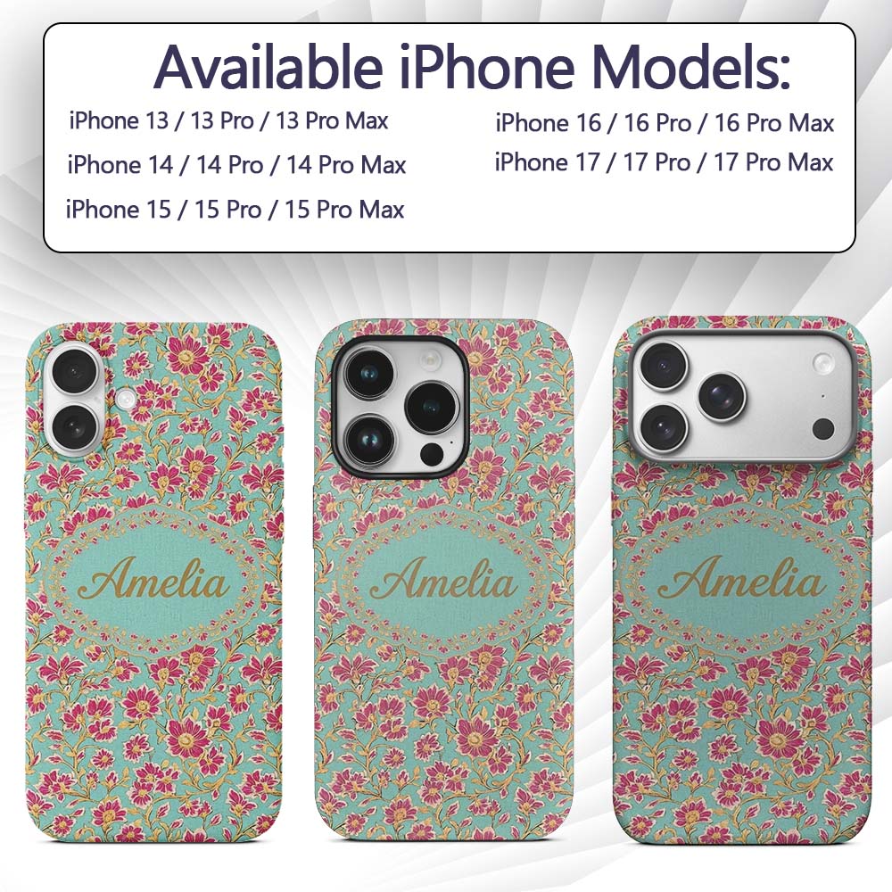 Vintage Floral Vine Pattern with Pink Blossoms on Custom Name Protective Phone Case Mobile Cover Durable Everyday Smartphone Shock Resistant