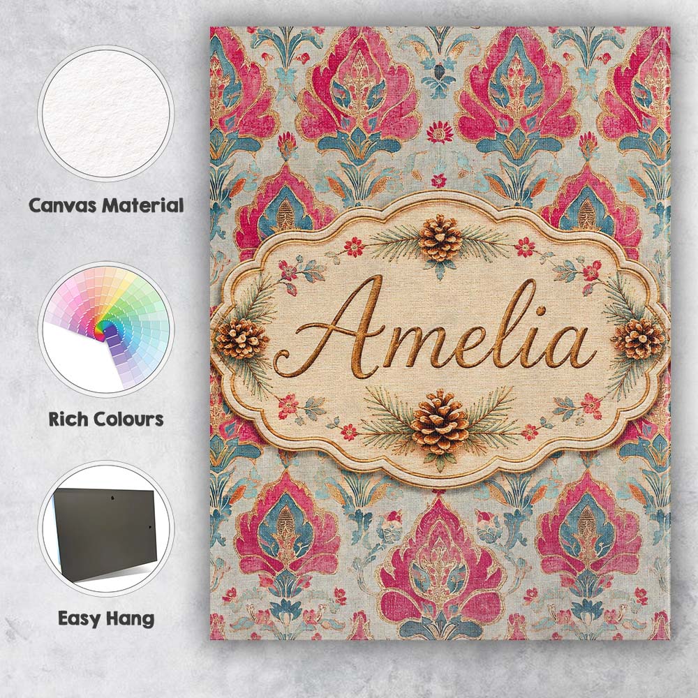 Personalised Name Classic Ornamental Floral Custom Bespoke Interior Contemporary Canvas Wall Art Print Decor Picture Ready to Hang