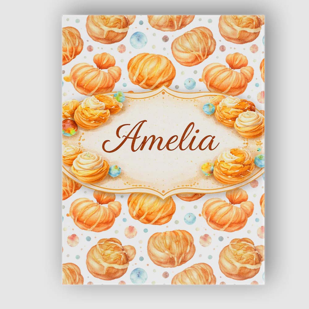 Personalised Name Glazed Croissant Pastry Food Seamless Pattern Cute Custom Home Canvas Wall Art Print Decor Picture Ready to Hang