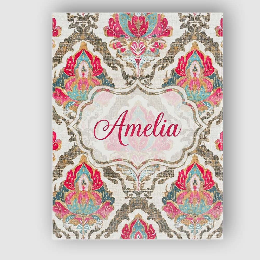 Personalised Name Ornate Damask Floral Custom Modern Room Accent Elegant Feature Canvas Wall Art Print Decor Picture Ready to Hang