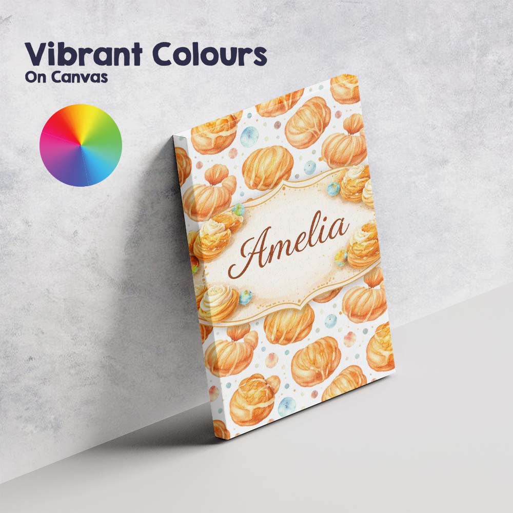 Personalised Name Glazed Croissant Pastry Food Seamless Pattern Cute Custom Home Canvas Wall Art Print Decor Picture Ready to Hang