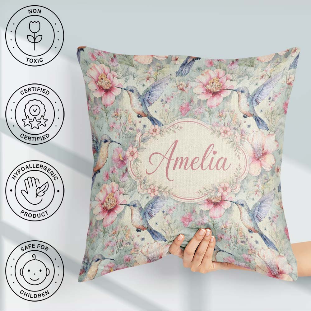 Custom Name Pastel and Blossom Garden Seamless Pattern Name Cute Square Filled Cushion Throw Pillow Sofa Bed Home Decor Zip Washable UK Made