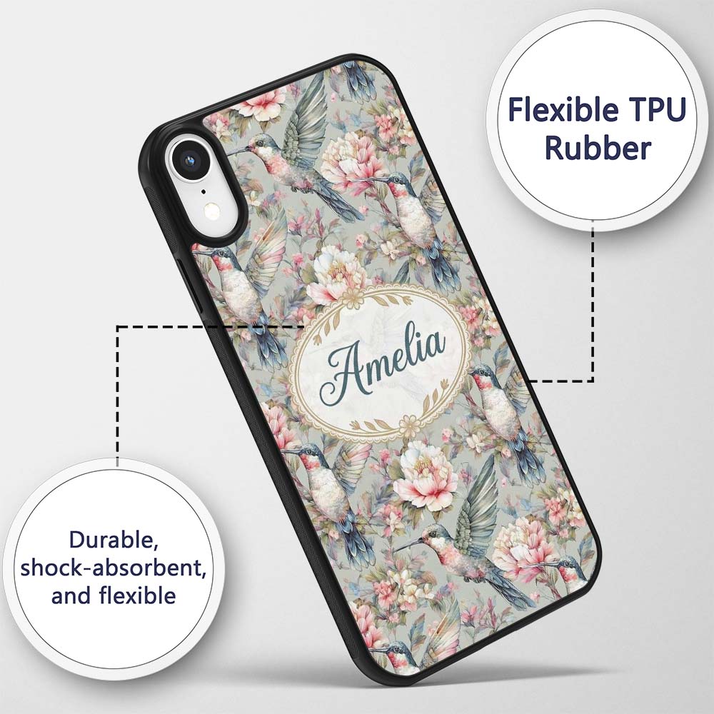 Vintage Hummingbird with Soft Printed Design Custom Name Protective Phone Case Mobile Cover Durable Everyday Smartphone Shock Resistant