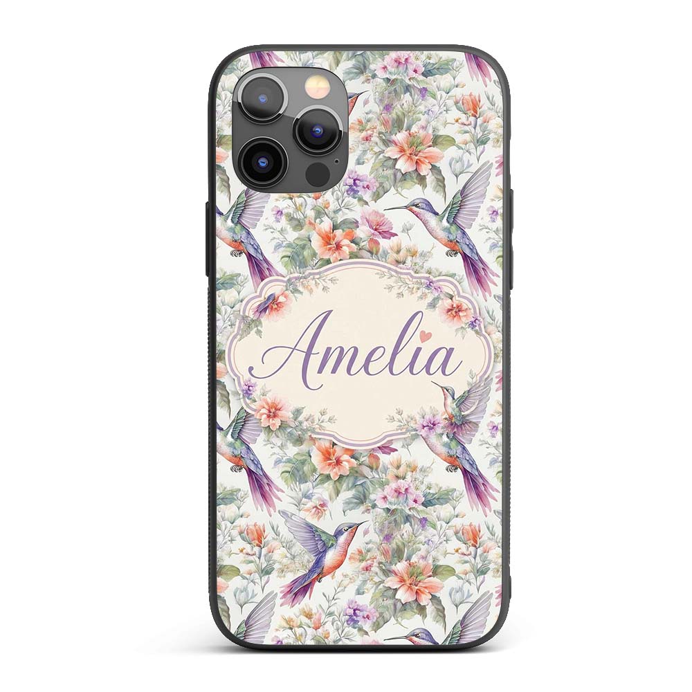 Colorful Hummingbird with Wildflower Garden Printed Design Custom Name Protective Phone Case Mobile Cover Durable Smartphone Shock Resistant