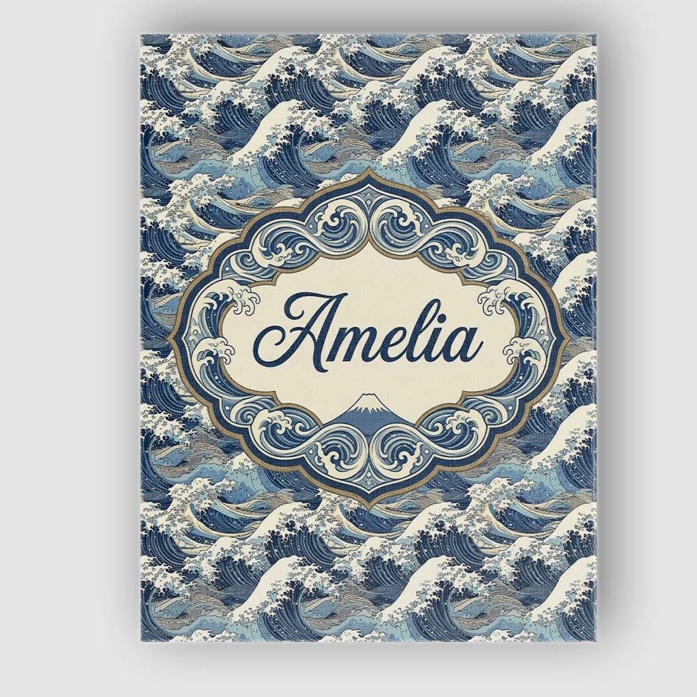 Personalised Name Classic Blue Japanese Custom Modern Room Accent Elegant Feature Canvas Wall Art Print Decor Picture Ready to Hang