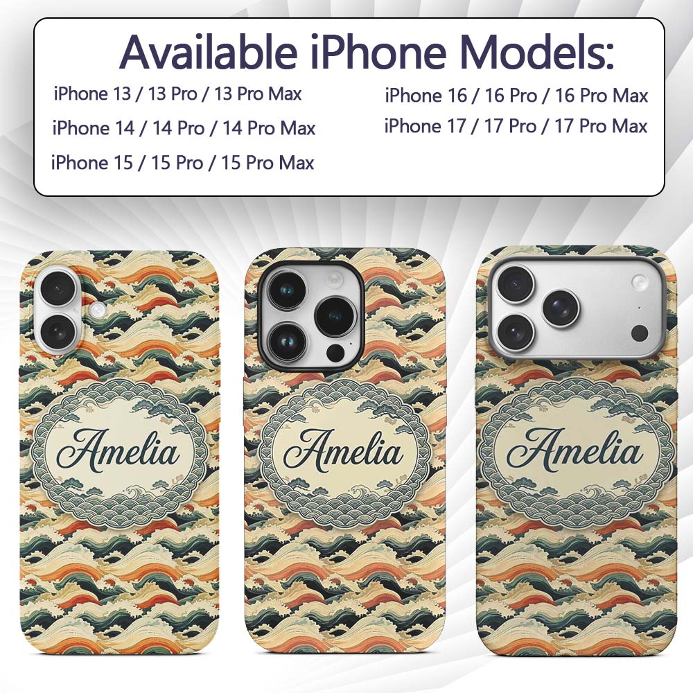 Style Ocean Waves with Warm Tones Printed Design Custom Name Protective Phone Case Mobile Cover Durable Everyday Smartphone Shock Resistant