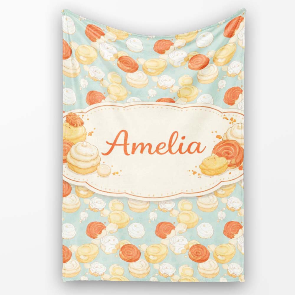 Vintage Dessert Plate Cake Tea Seamless Pattern Perfect Gift for Her Personalised Custom Name Super Soft Fleece Blanket Bed Sofa Throw