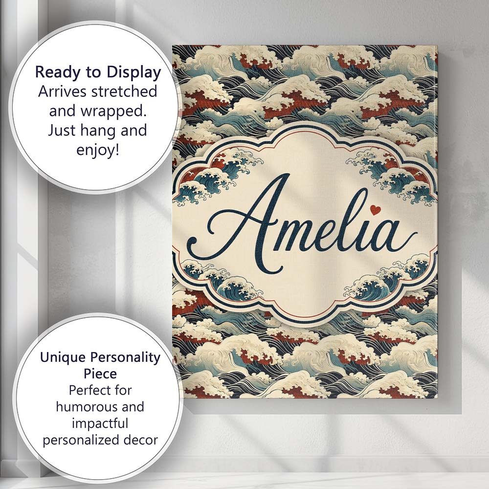 Personalised Name Dark Navy and Cream Custom Modern Room Accent Creative Decorator Style Canvas Wall Art Print Decor Picture Ready to Hang