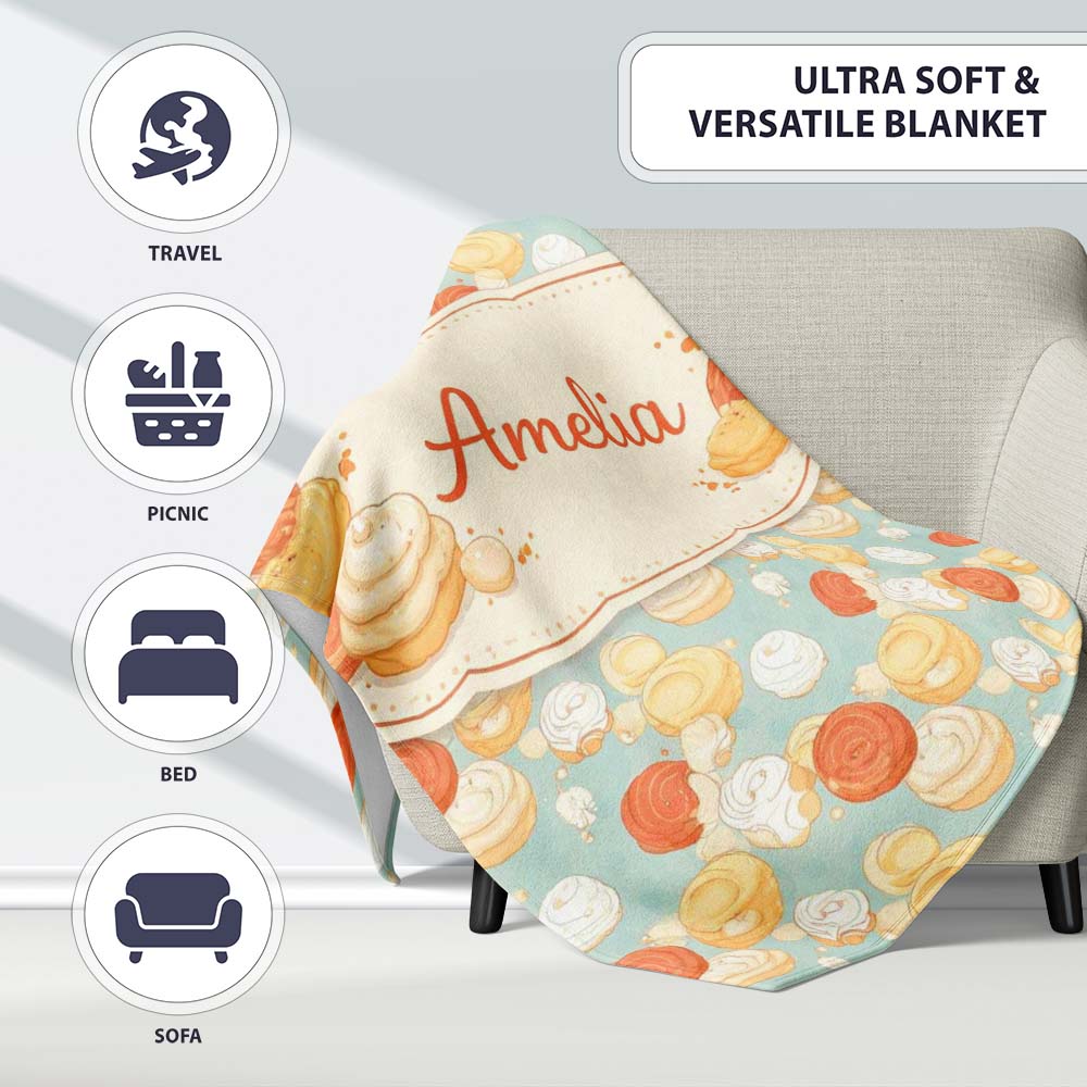 Vintage Dessert Plate Cake Tea Seamless Pattern Perfect Gift for Her Personalised Custom Name Super Soft Fleece Blanket Bed Sofa Throw