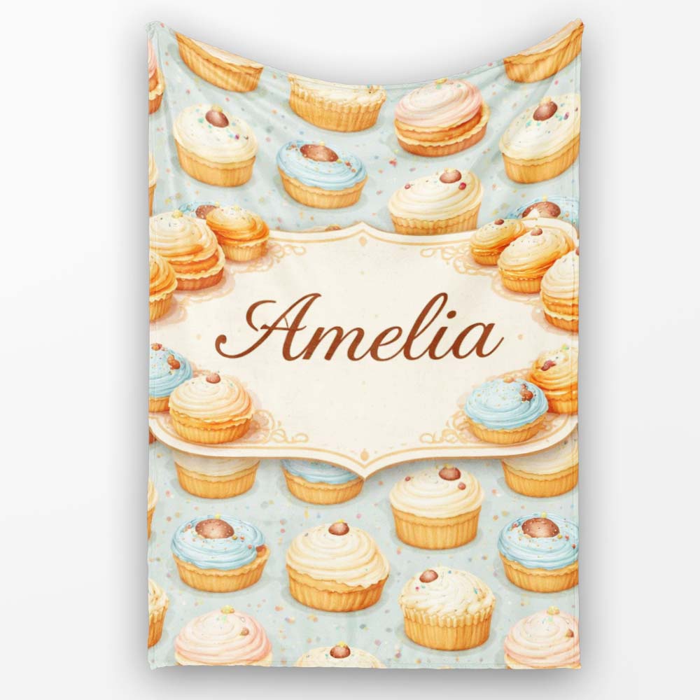 Coffee Cream Bun Pastry Seamless Pattern Perfect Gift for Her Lovely Personalised Custom Name Super Soft Fleece Blanket Bed Sofa Throw