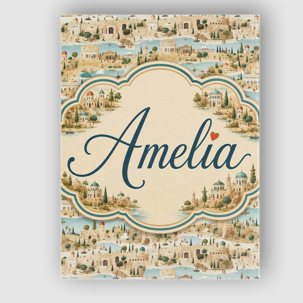 Personalised Name Ancient Coastal City Custom Modern Room Accent Elegant Feature Canvas Wall Art Print Decor Picture Ready to Hang