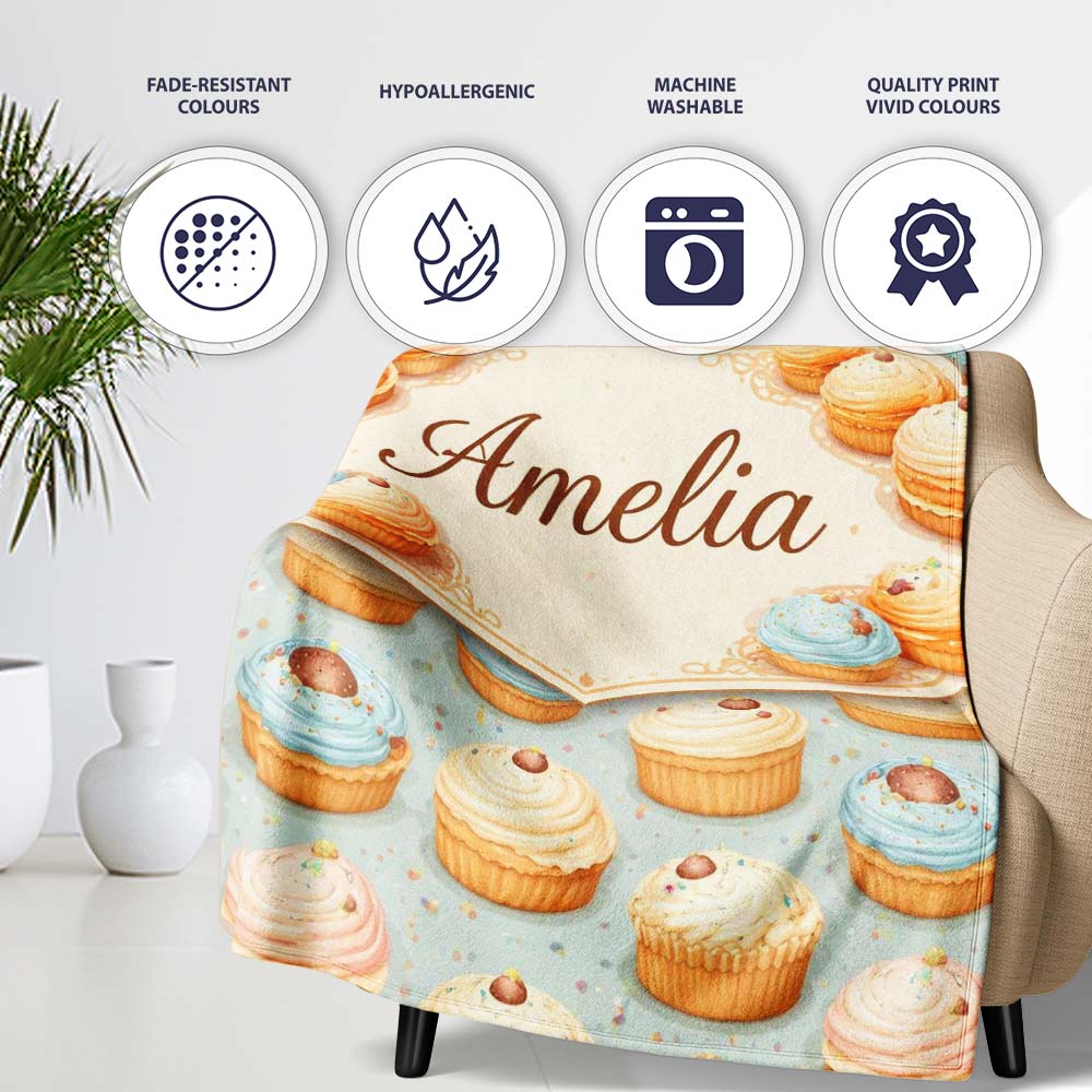 Coffee Cream Bun Pastry Seamless Pattern Perfect Gift for Her Lovely Personalised Custom Name Super Soft Fleece Blanket Bed Sofa Throw