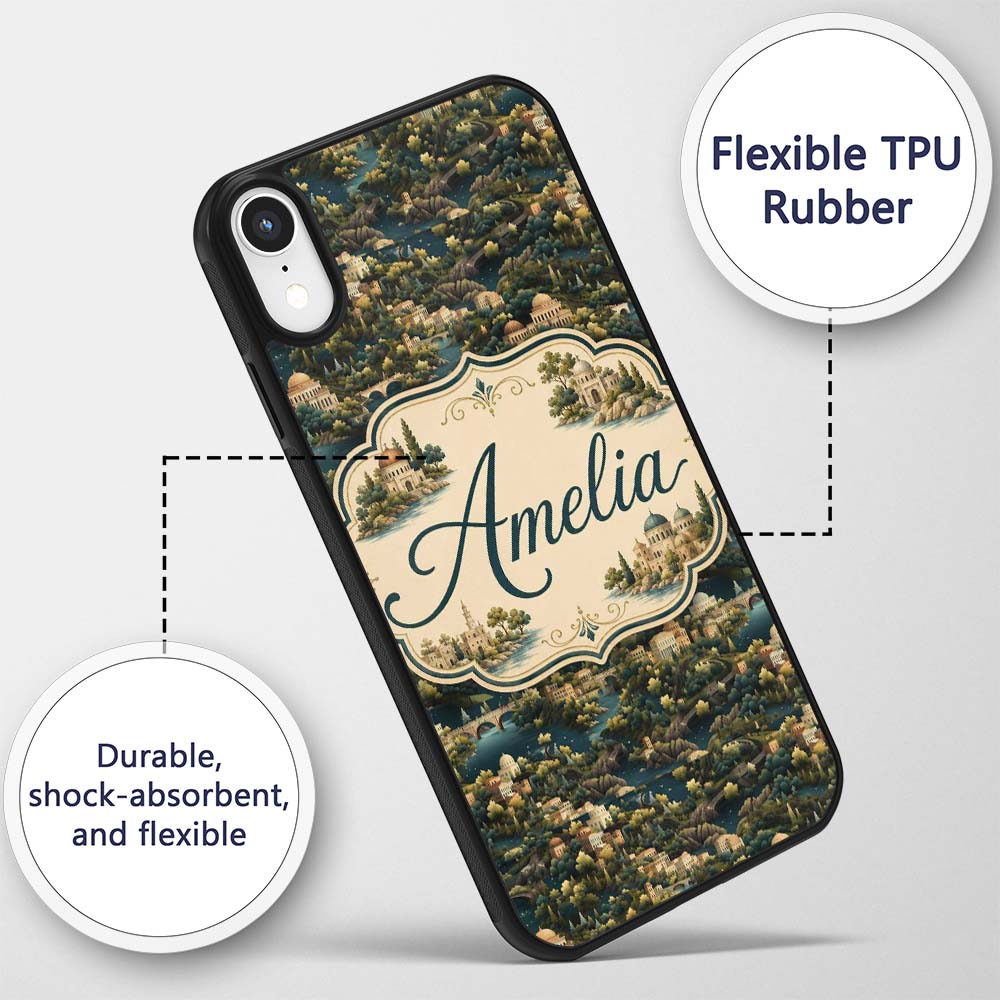 Lush River Valley Town Scenic Seamless Pattern Custom Name Protective Phone Case Mobile Cover Durable Everyday Smartphone Shock Resistant