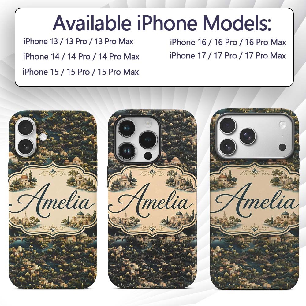 Lush River Valley Town Scenic Seamless Pattern Custom Name Protective Phone Case Mobile Cover Durable Everyday Smartphone Shock Resistant