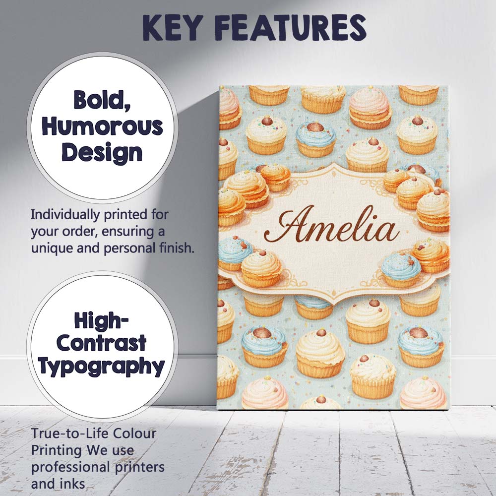 Personalised Name Coffee Cream Bun Pastry Seamless Pattern Perfect Custom Unique Canvas Wall Art Print Decor Picture Ready to Hang