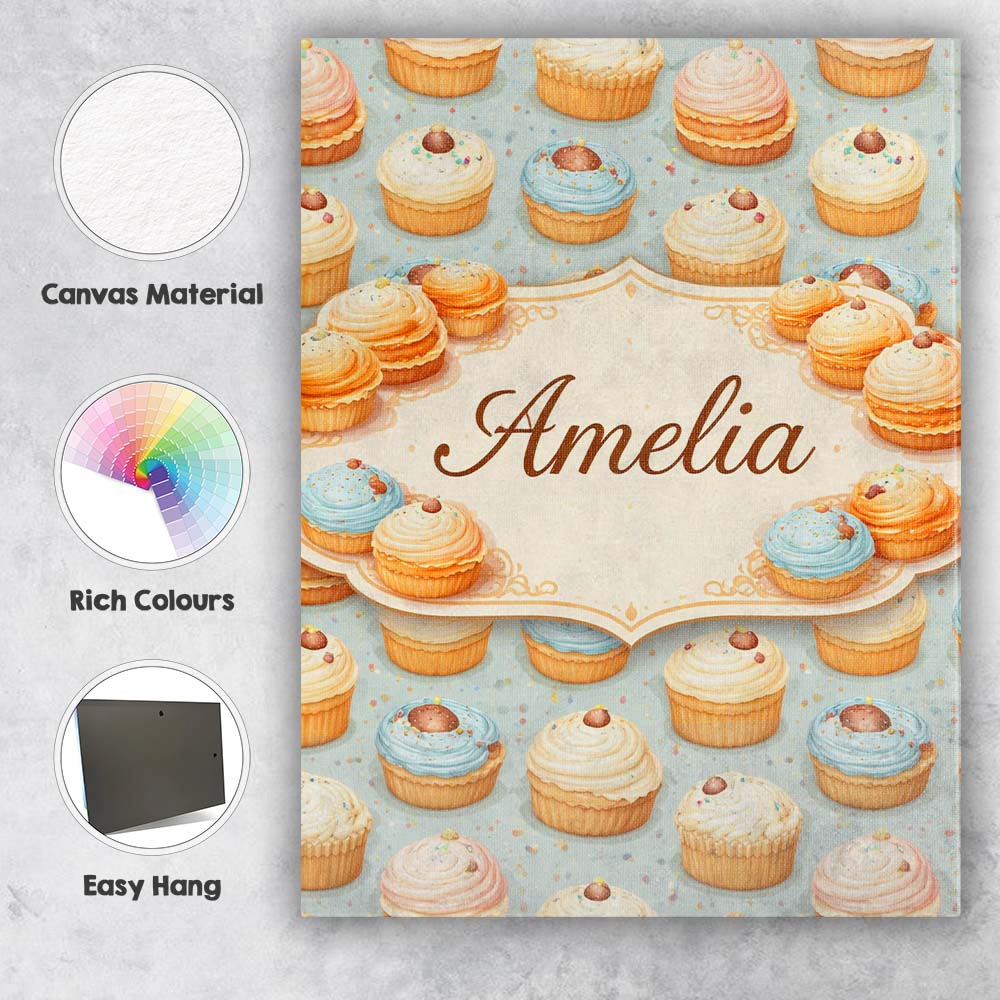 Personalised Name Coffee Cream Bun Pastry Seamless Pattern Perfect Custom Unique Canvas Wall Art Print Decor Picture Ready to Hang