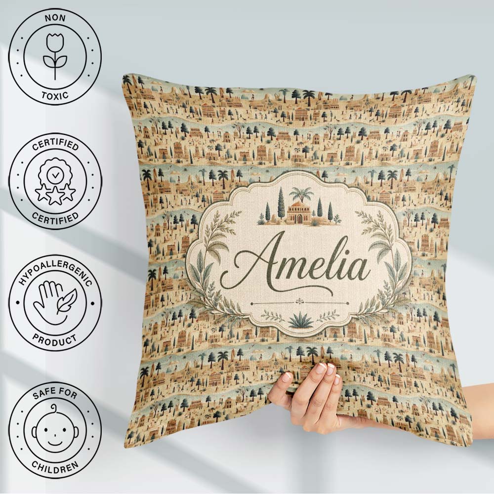 Custom Name Ancient Desert Village Scenic Landscape Seamless Art Square Filled Cushion Throw Pillow Sofa Bed Home Decor Zip Washable UK Made