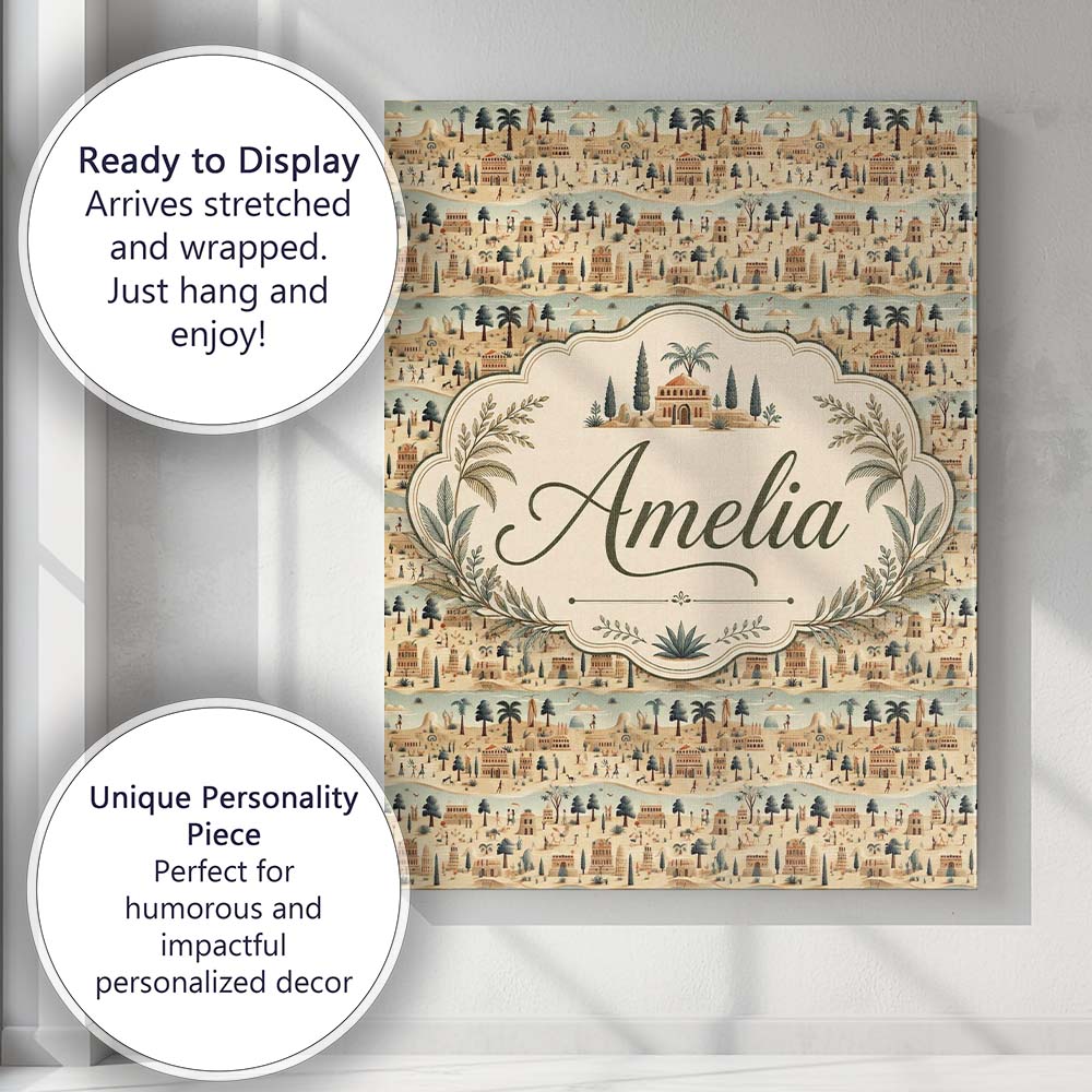Personalised Name Ancient Desert Village Custom Unique Gift Idea Elegant Feature Canvas Wall Art Print Decor Picture Ready to Hang