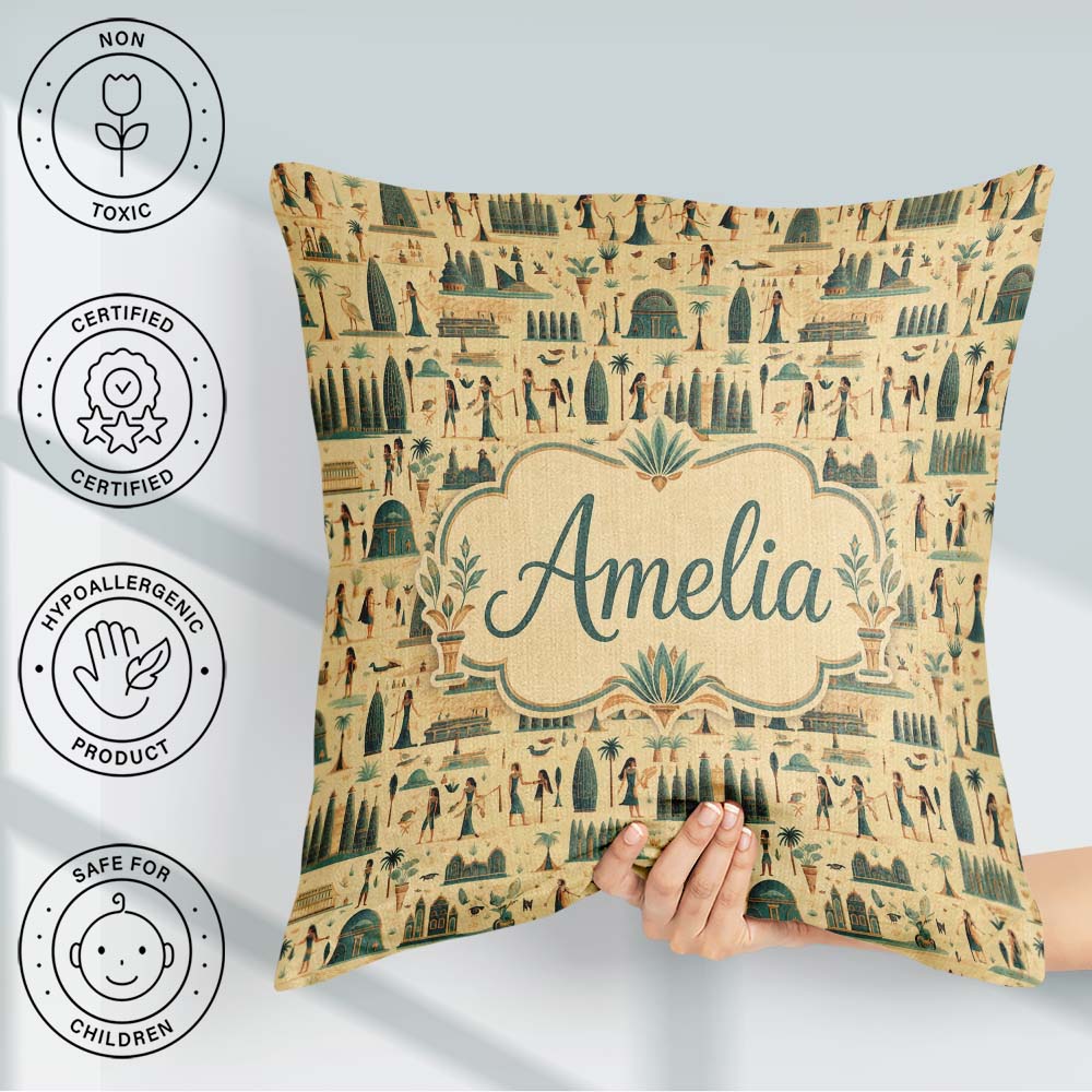Custom Name Egyptian Culture People Seamless Pattern Art Custom Square Filled Cushion Throw Pillow Sofa Bed Home Decor Zip Washable UK Made