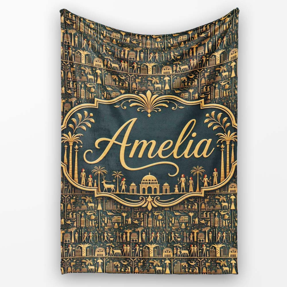 Ancient Hieroglyphics Symbols Decorative Seamless Pattern Art Name Personalised Custom Name Super Soft Fleece Blanket Bed Sofa Throw