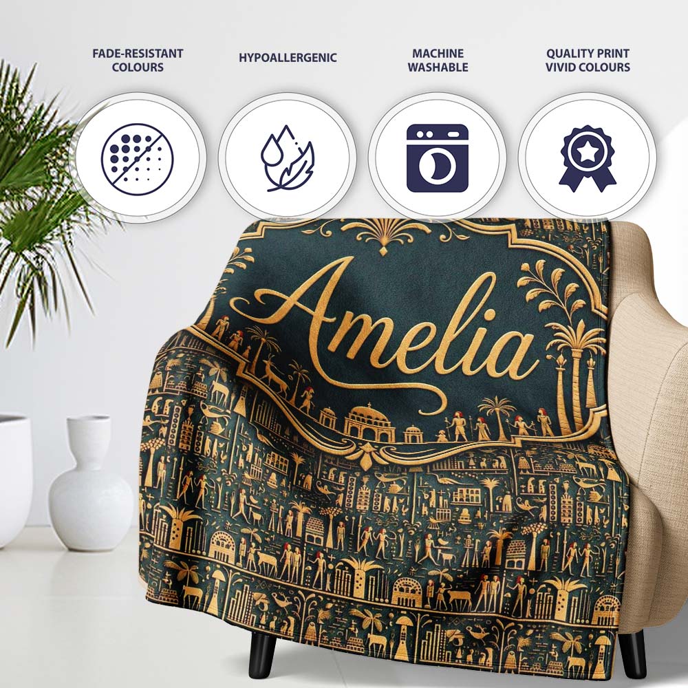 Ancient Hieroglyphics Symbols Decorative Seamless Pattern Art Name Personalised Custom Name Super Soft Fleece Blanket Bed Sofa Throw