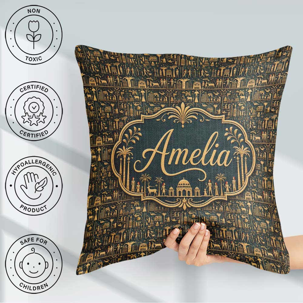 Custom Name Ancient Symbols Decorative Seamless Pattern Art Name Square Filled Cushion Throw Pillow Sofa Bed Home Decor Zip Washable UK Made