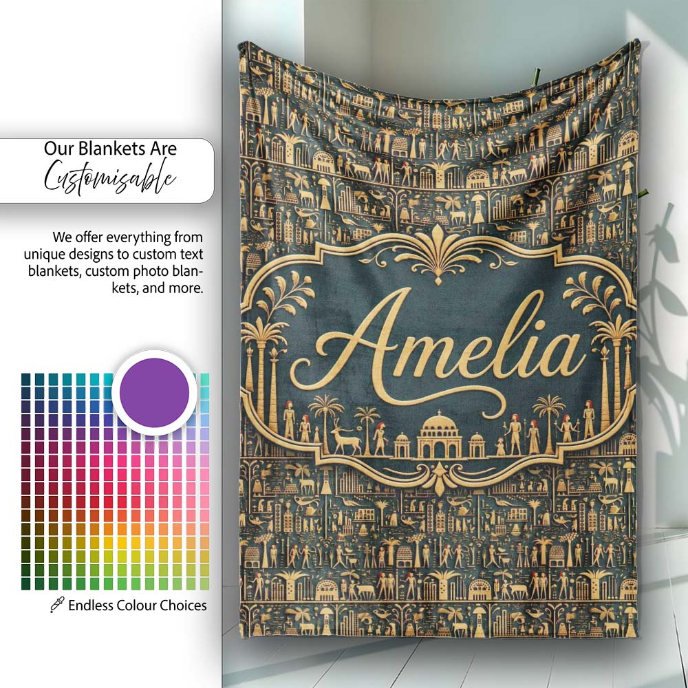Ancient Hieroglyphics Symbols Decorative Seamless Pattern Art Name Personalised Custom Name Super Soft Fleece Blanket Bed Sofa Throw