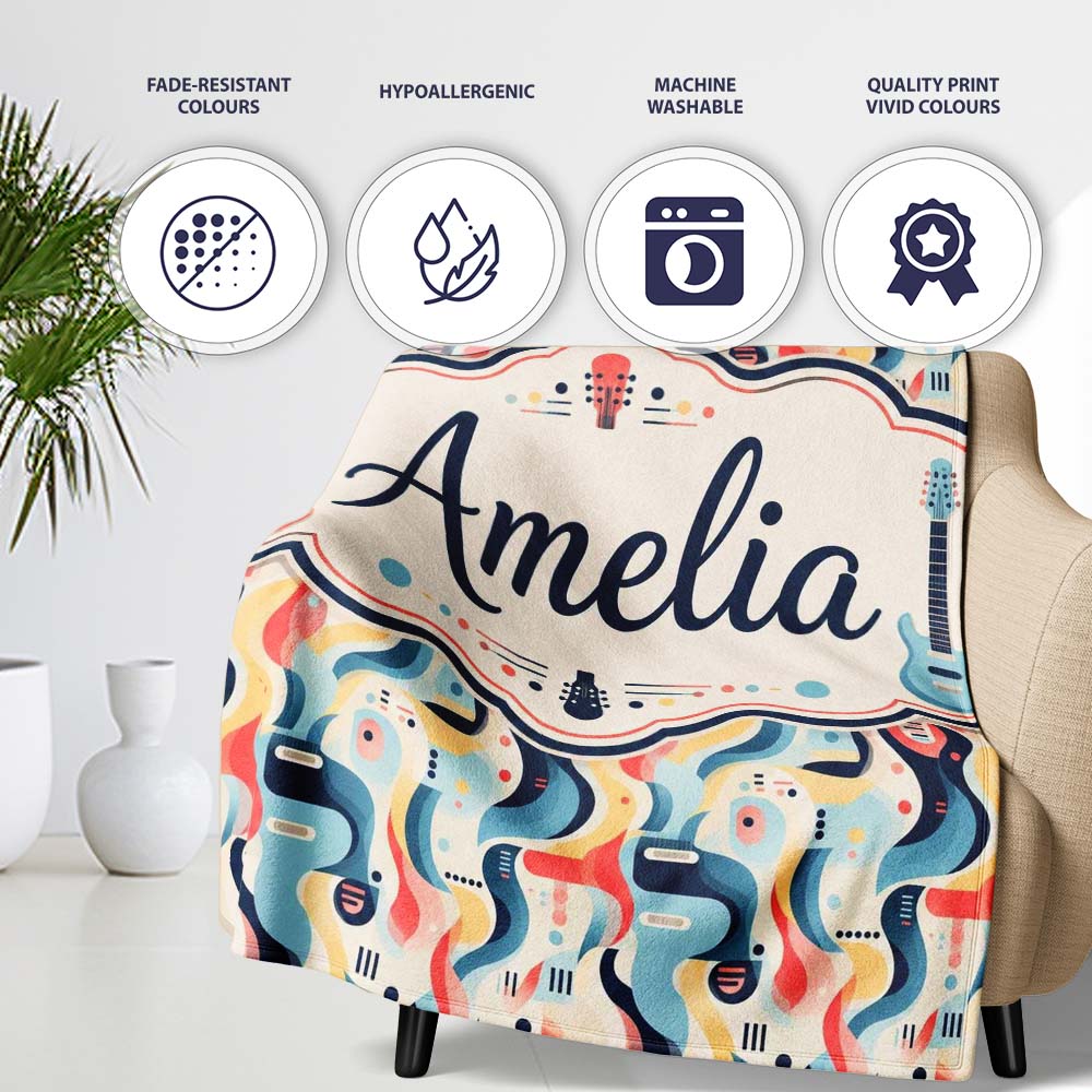Abstract Wave Shapes Colorful Seamless Pattern Name Cute Unique Gift Personalised Custom Name Super Soft Fleece Blanket Bed Sofa Throw