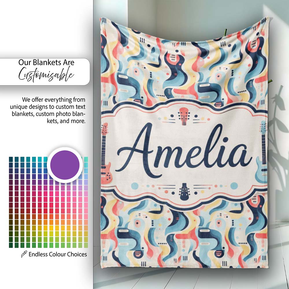 Abstract Wave Shapes Colorful Seamless Pattern Name Cute Unique Gift Personalised Custom Name Super Soft Fleece Blanket Bed Sofa Throw