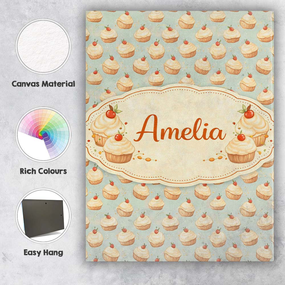 Personalised Name Colorful Meringue Swirl Dessert Seamless Pattern Custom Unique Canvas Wall Art Print Decor Picture Ready to Hang