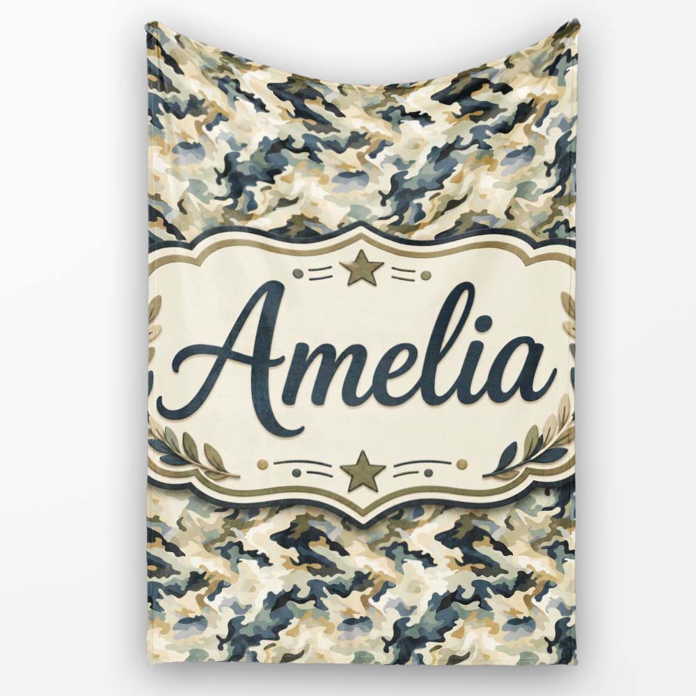 Modern Camouflage Abstract Army Seamless Pattern Name Cute Unique Personalised Custom Name Super Soft Fleece Blanket Bed Sofa Throw