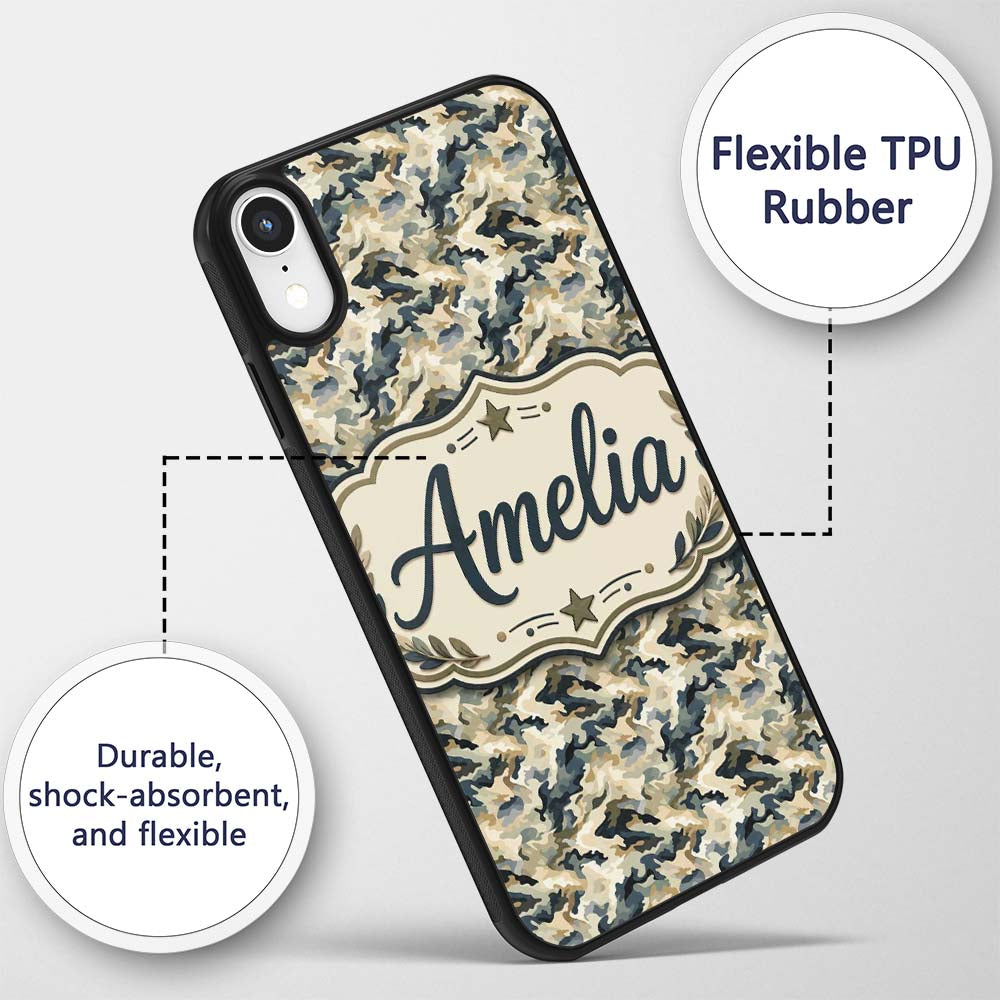 Modern Camouflage Abstract Army Seamless Pattern Custom Name Protective Phone Case Mobile Cover Durable Everyday Smartphone Shock Resistant