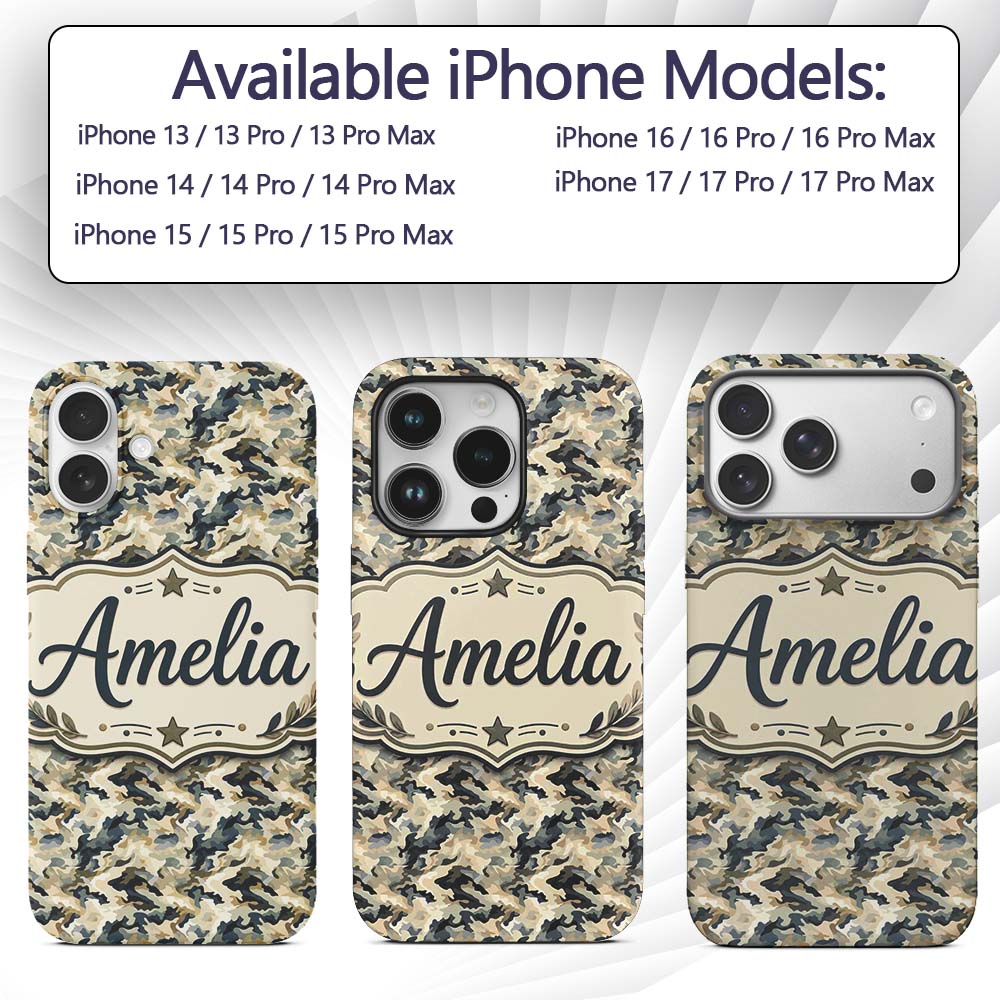 Modern Camouflage Abstract Army Seamless Pattern Custom Name Protective Phone Case Mobile Cover Durable Everyday Smartphone Shock Resistant