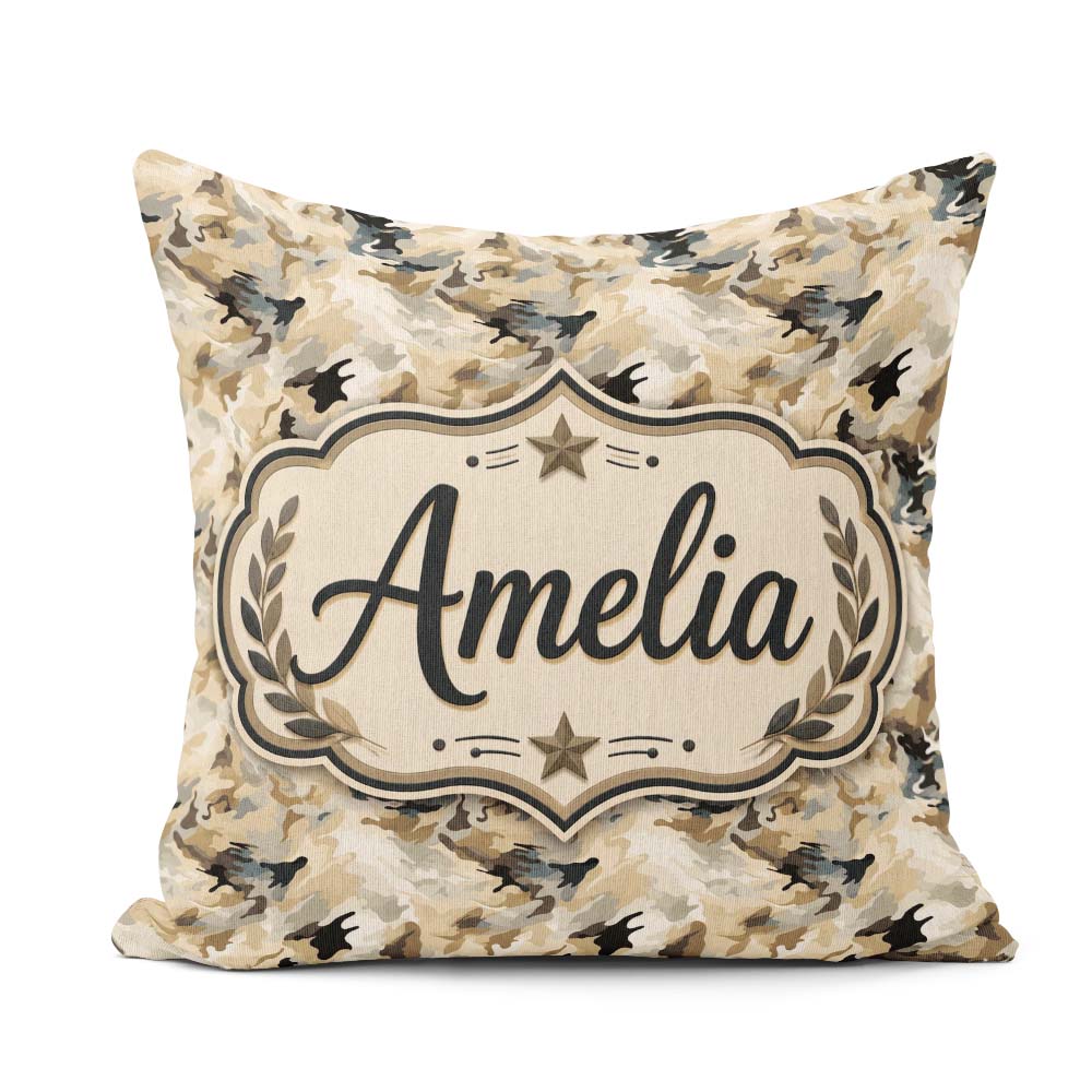 Custom Name Neutral Camouflage Texture Organic Pattern Name Cute Square Filled Cushion Throw Pillow Sofa Bed Home Decor Zip Washable UK Made