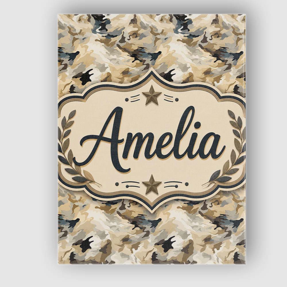 Personalised Name Neutral Camouflage Custom Premium Decorative Design Modern Room Accent Canvas Wall Art Print Decor Picture Ready to Hang