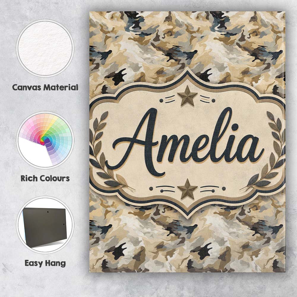 Personalised Name Neutral Camouflage Custom Premium Decorative Design Modern Room Accent Canvas Wall Art Print Decor Picture Ready to Hang