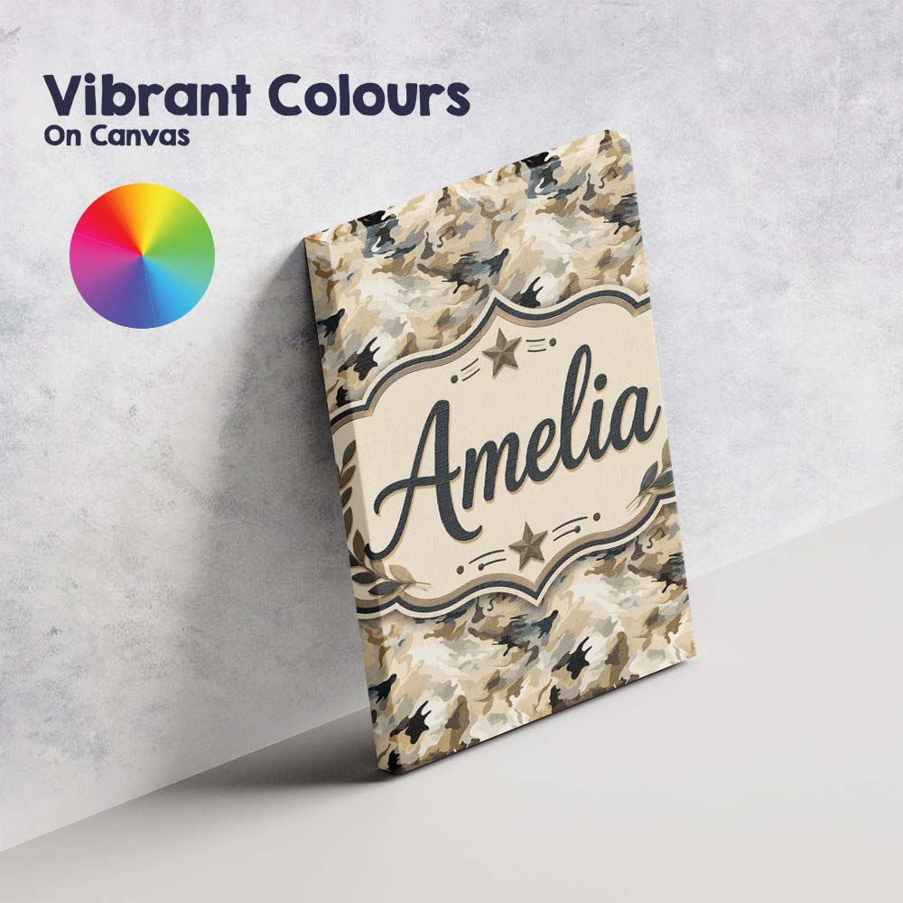 Personalised Name Neutral Camouflage Custom Premium Decorative Design Modern Room Accent Canvas Wall Art Print Decor Picture Ready to Hang