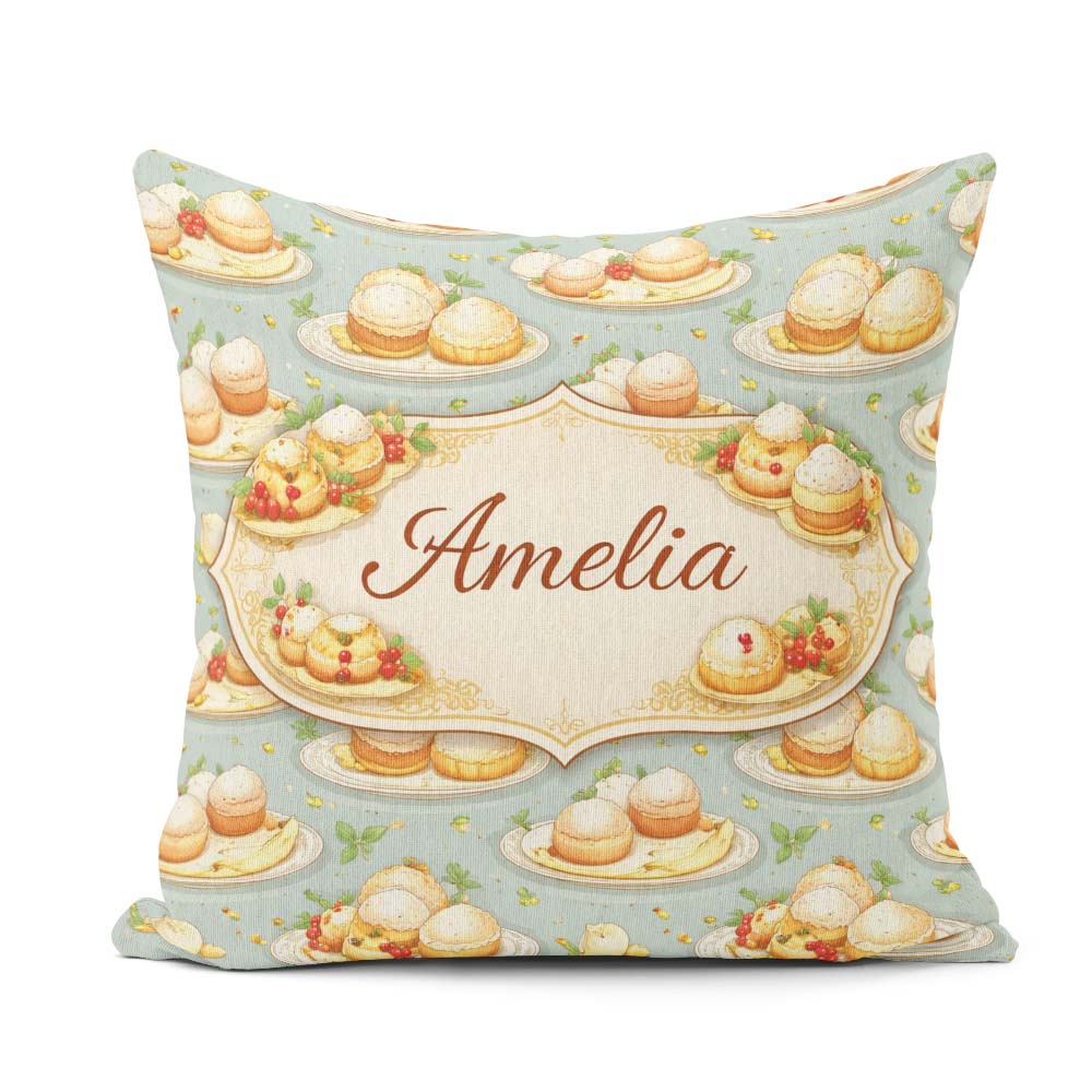 Custom Name Cupcake and Fruit Dessert Pastel Seamless Pattern Square Filled Cushion Throw Pillow Sofa Bed Home Decor Zip Washable UK Made