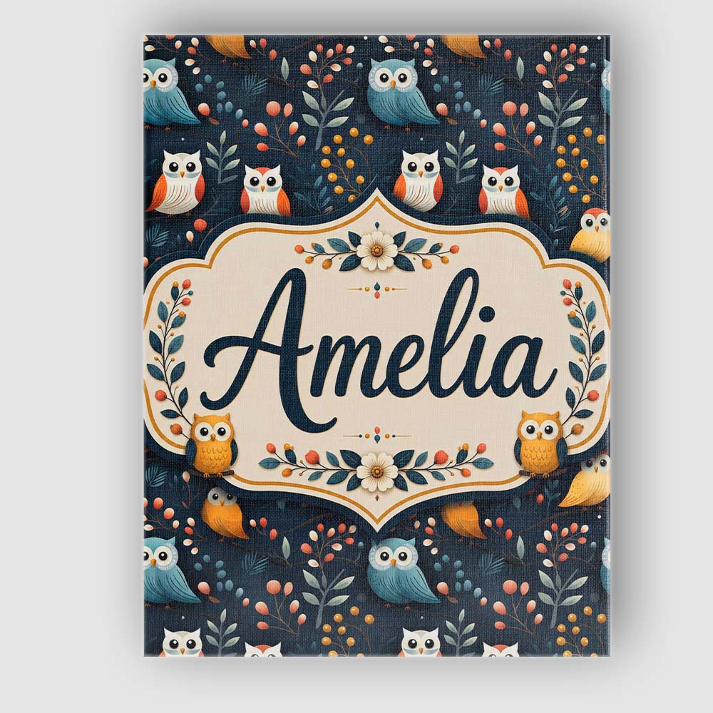 Personalised Name Cute Owl Birds Decorative Custom Bespoke Interior Contemporary Canvas Wall Art Print Decor Picture Ready to Hang